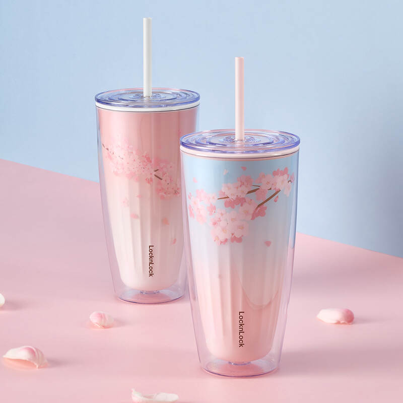 Ly Nhựa 2 Lớp LocknLock Kèm Ống Hút Cherry Blossom Double Wall Cold Cup 750nl - 2 Màu (Hồng, Trắng) - HAP522PIK, HAP522WHT image number null